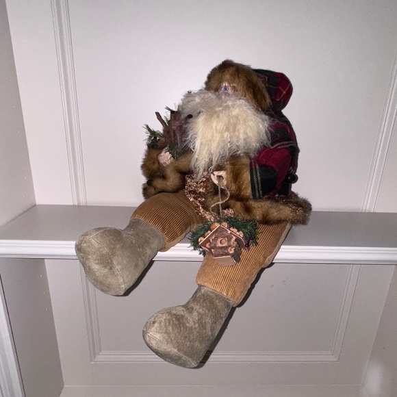Vintage Santa Claus Shelf Sitter Red/Green Plaid Birdhouse Pinecones Berries - Picture 2 of 7
